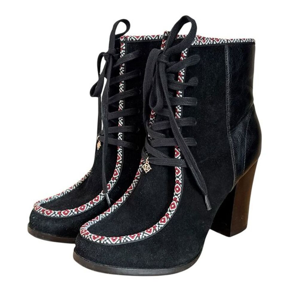 NANETTE LEPORE ISABEL Ankle Boot Black Suede Womens US 6 M Leather Upper